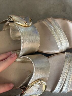 Gold Metallic Women's Slide Sandals with Buckle Detail